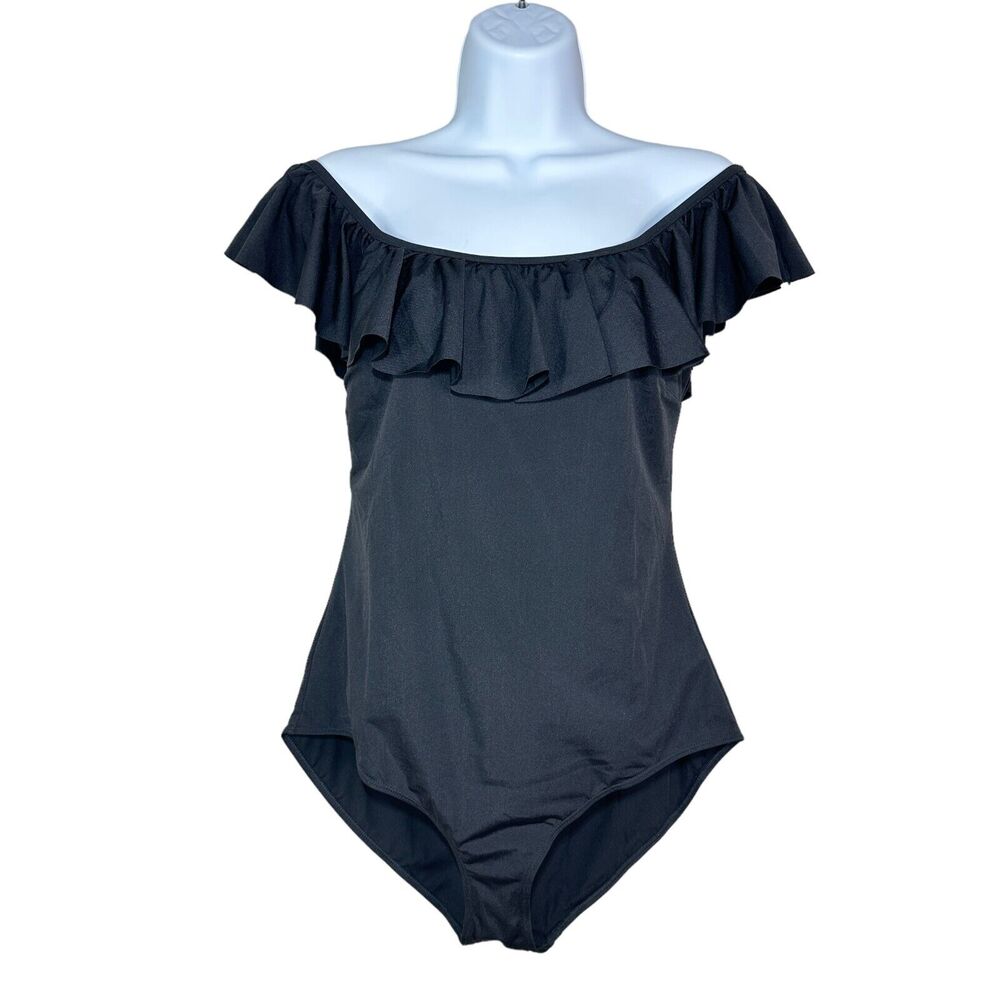 Paris Atelier & Other Stories Women's Ruffle Off Shoulder Black Bodusuit 10 NWOT
